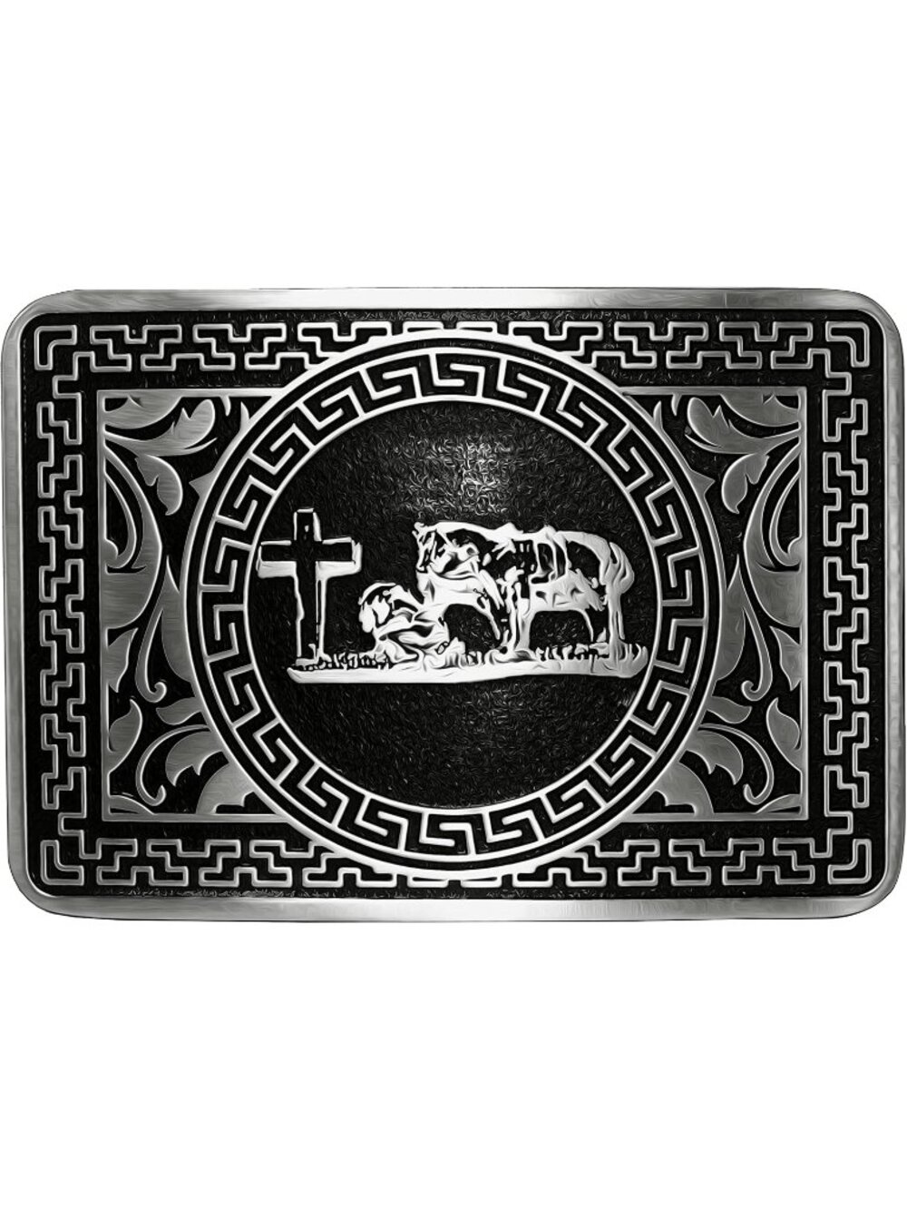 Women Asian Style Kneeling Western Cross Cowboy Prayer Belt Buckle Zinc Alloy